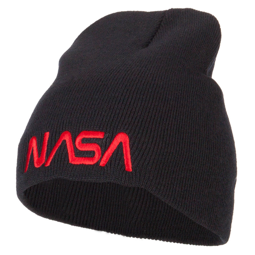 NASA Letters Embroidered Knitted Short Beanie - Black OSFM