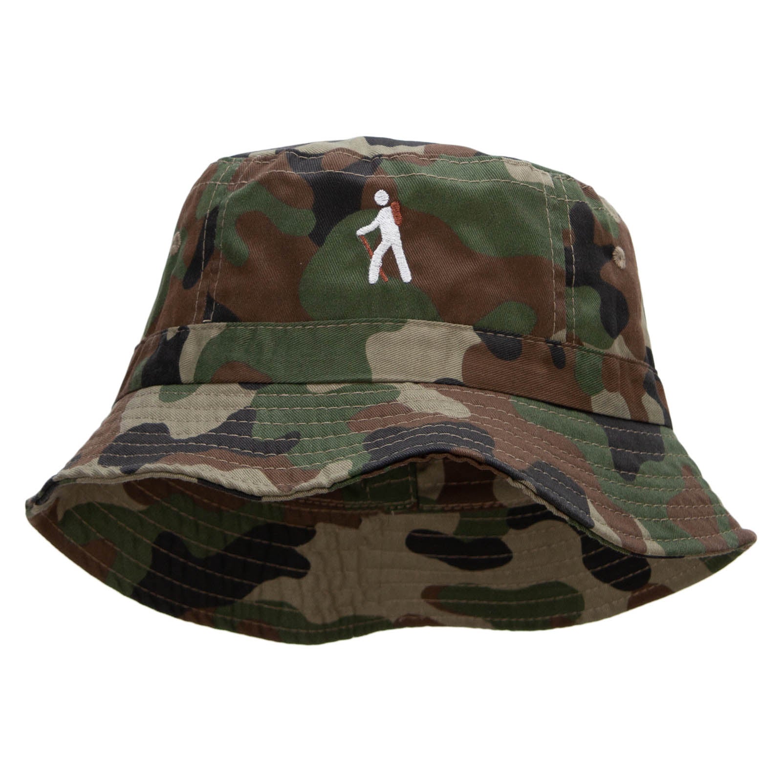 Hiking Man Symbol Embroidered Bucket Hat - Green Camo OSFM