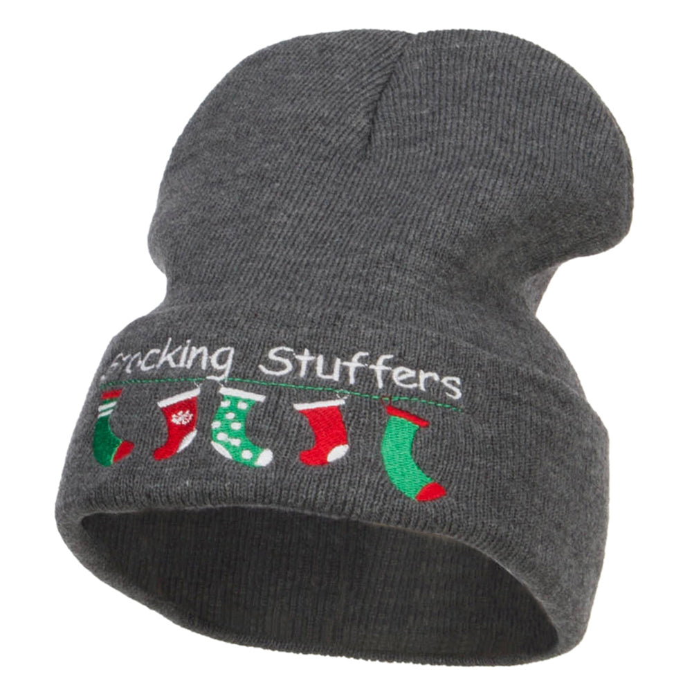 Christmas Stocking Stuffers Embroidered Long Beanie - Dk Grey OSFM