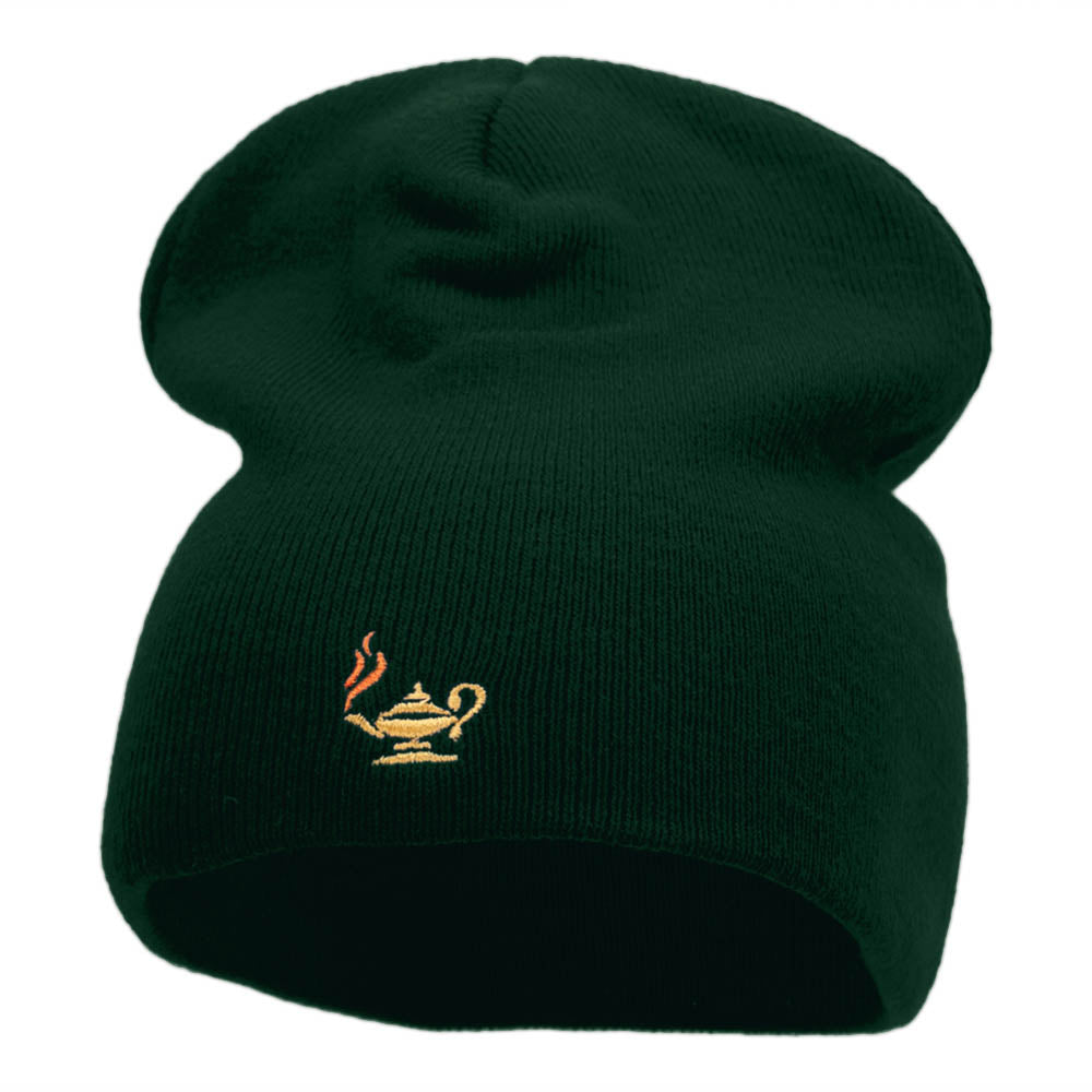 Oil Lamp Embroidered Short Beanie - Dk Green OSFM