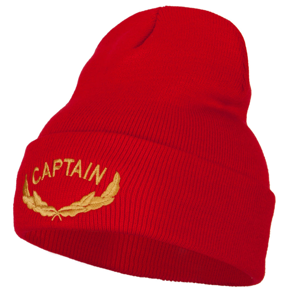 Captain Oak Leaf Embroidered Long Knitted Beanie - Red OSFM