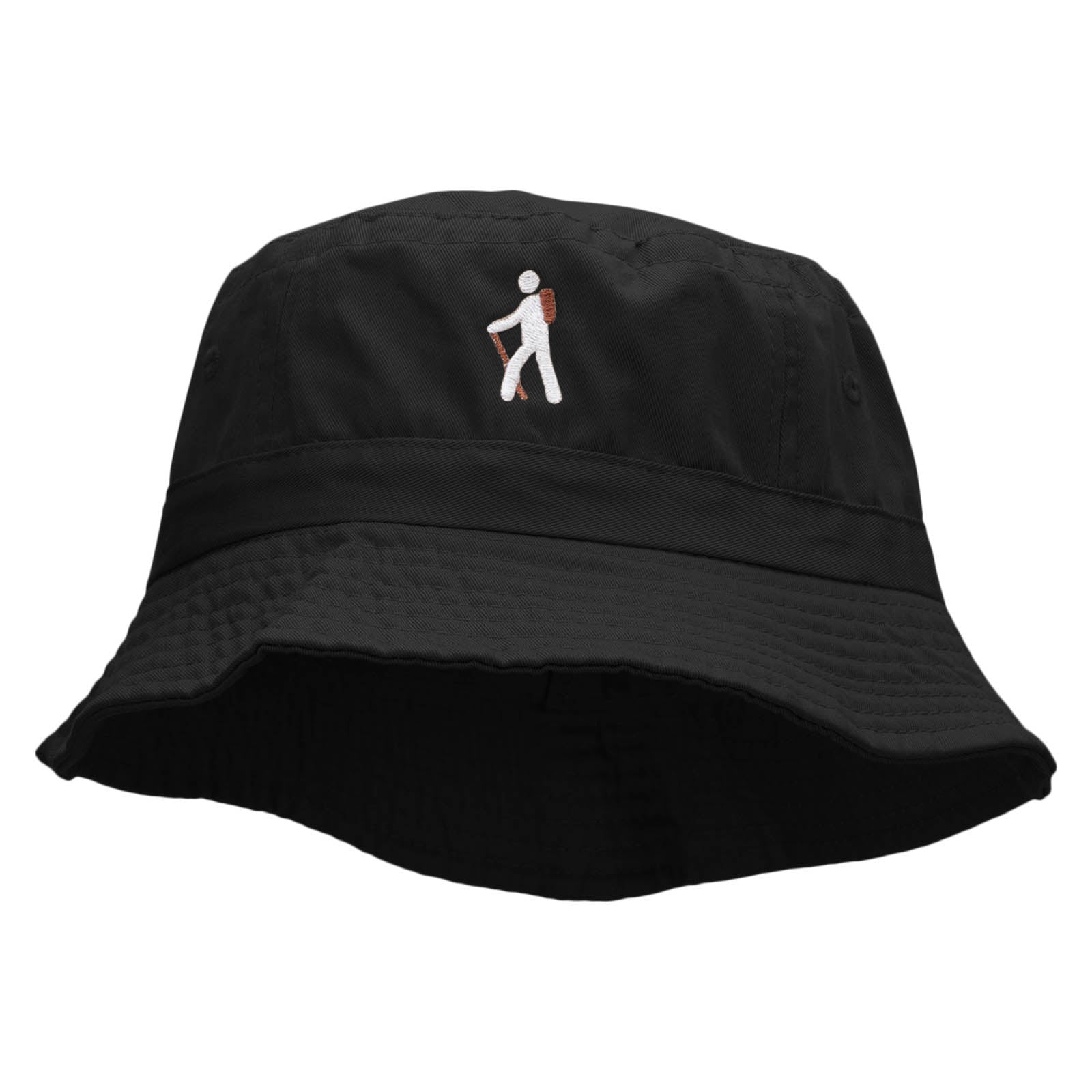 Hiking Man Symbol Embroidered Bucket Hat - Black OSFM