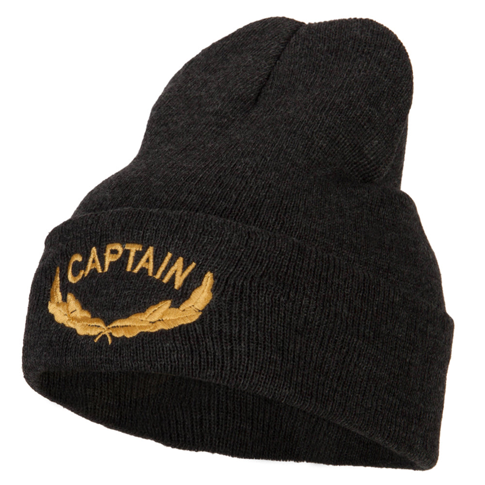 Captain Oak Leaf Embroidered Long Knitted Beanie - Heather Charcoal OSFM