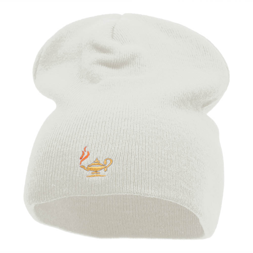 Oil Lamp Embroidered Short Beanie - White OSFM