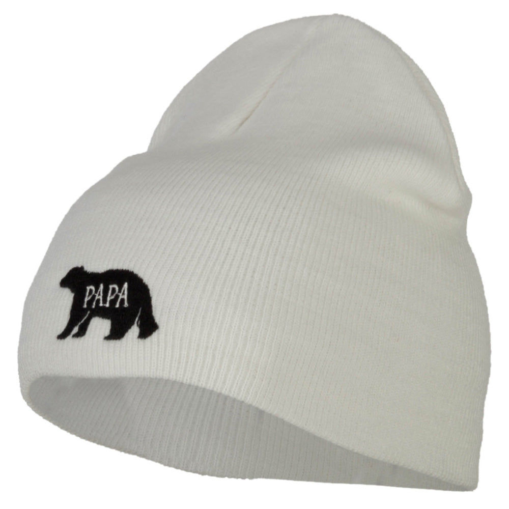Papa Bear Embroidered Knitted Short Beanie - White OSFM