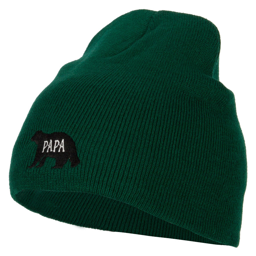 Papa Bear Embroidered Knitted Short Beanie - Dk Green OSFM