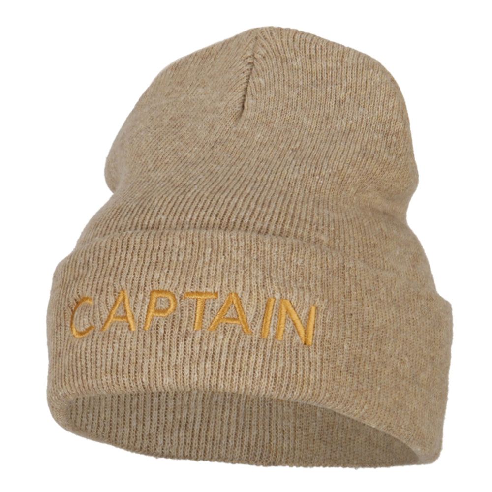 Captain Embroidered Stretch ECO Cotton Long Beanie - Beige XL-3XL