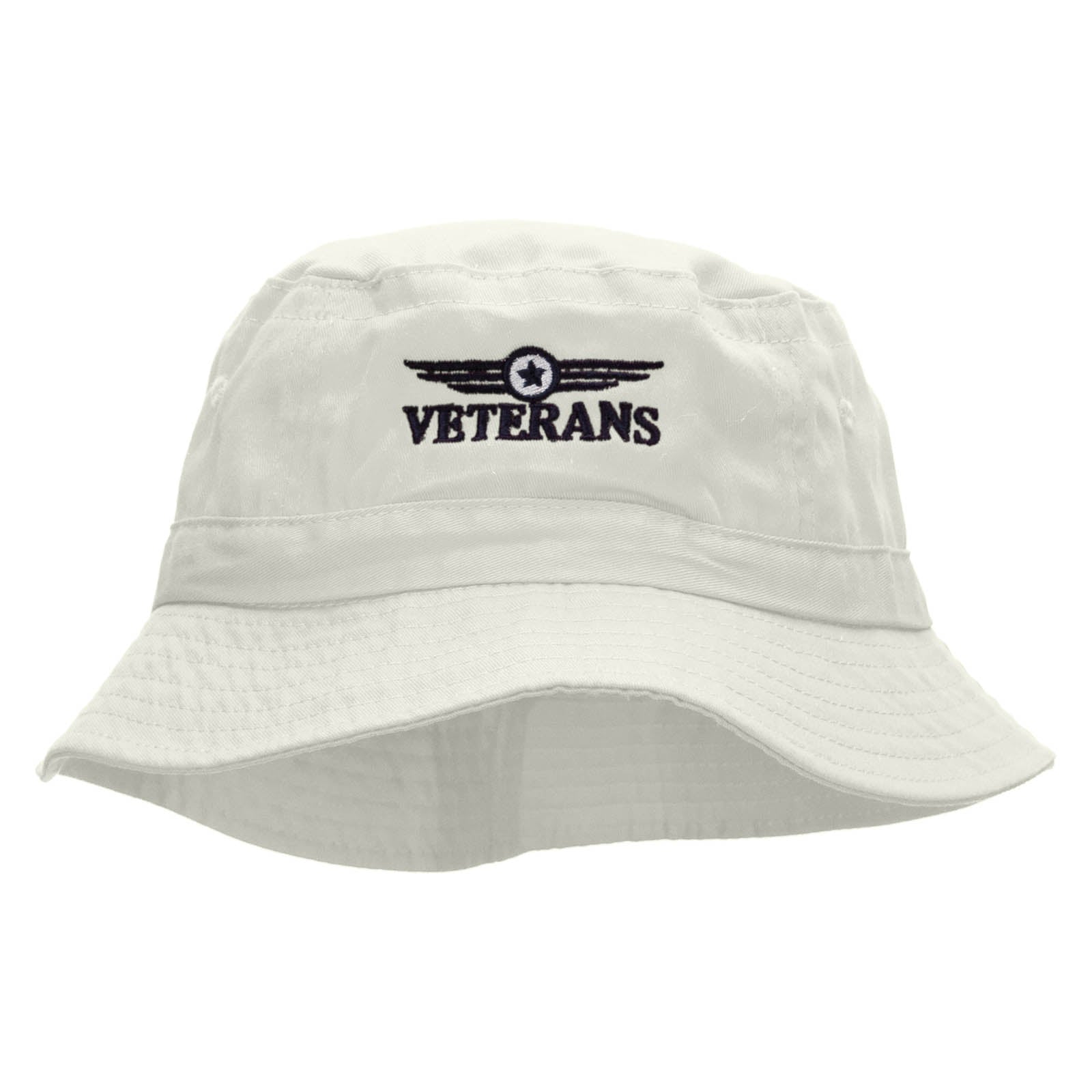 Veterans Badge Embroidered Bucket Hat - White OSFM