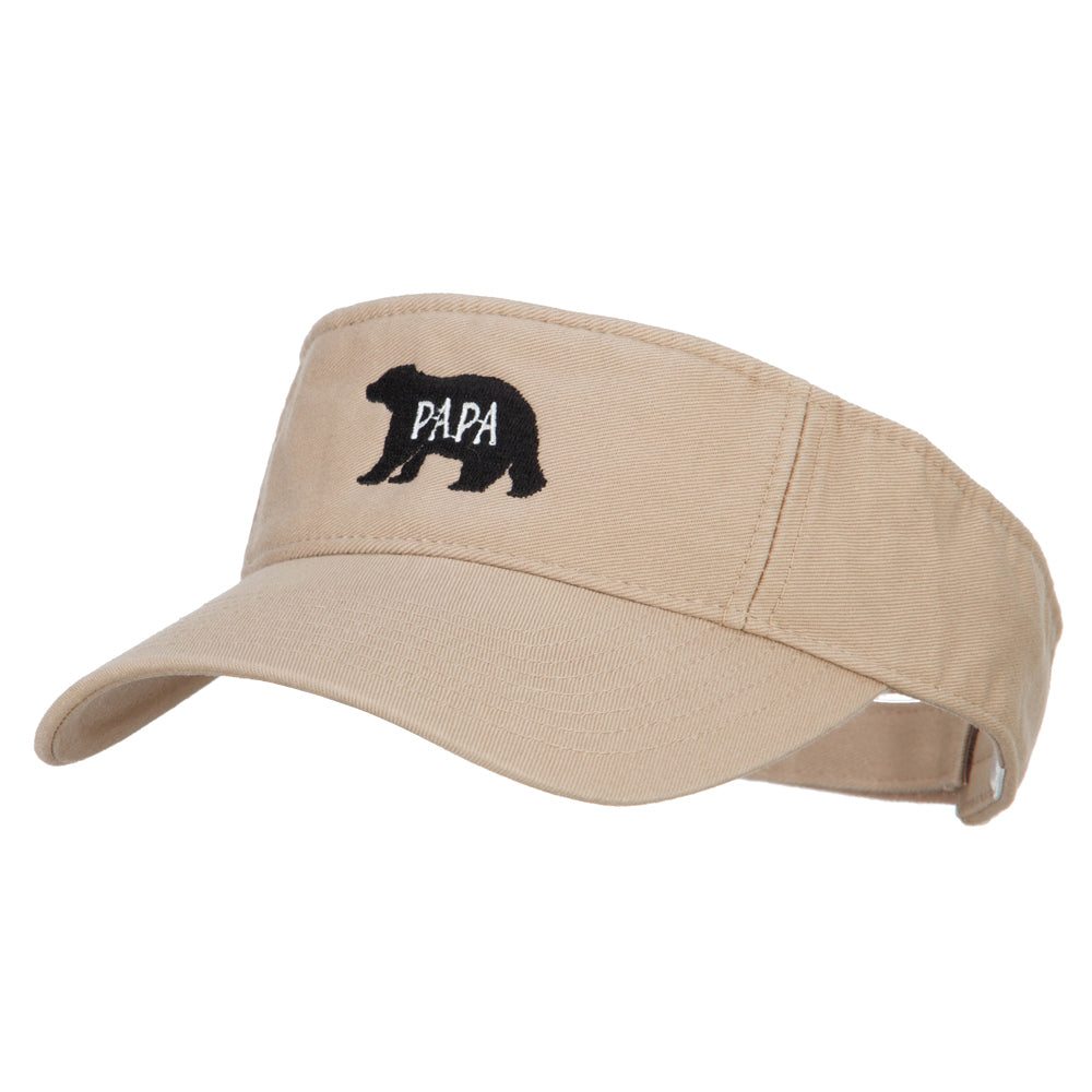 Papa Bear Embroidered Pro Style Cotton Washed Visor - Khaki OSFM