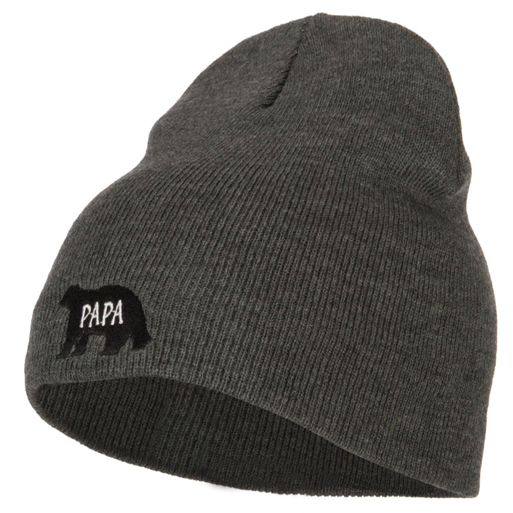 Papa Bear Embroidered Knitted Short Beanie - Dk Grey OSFM