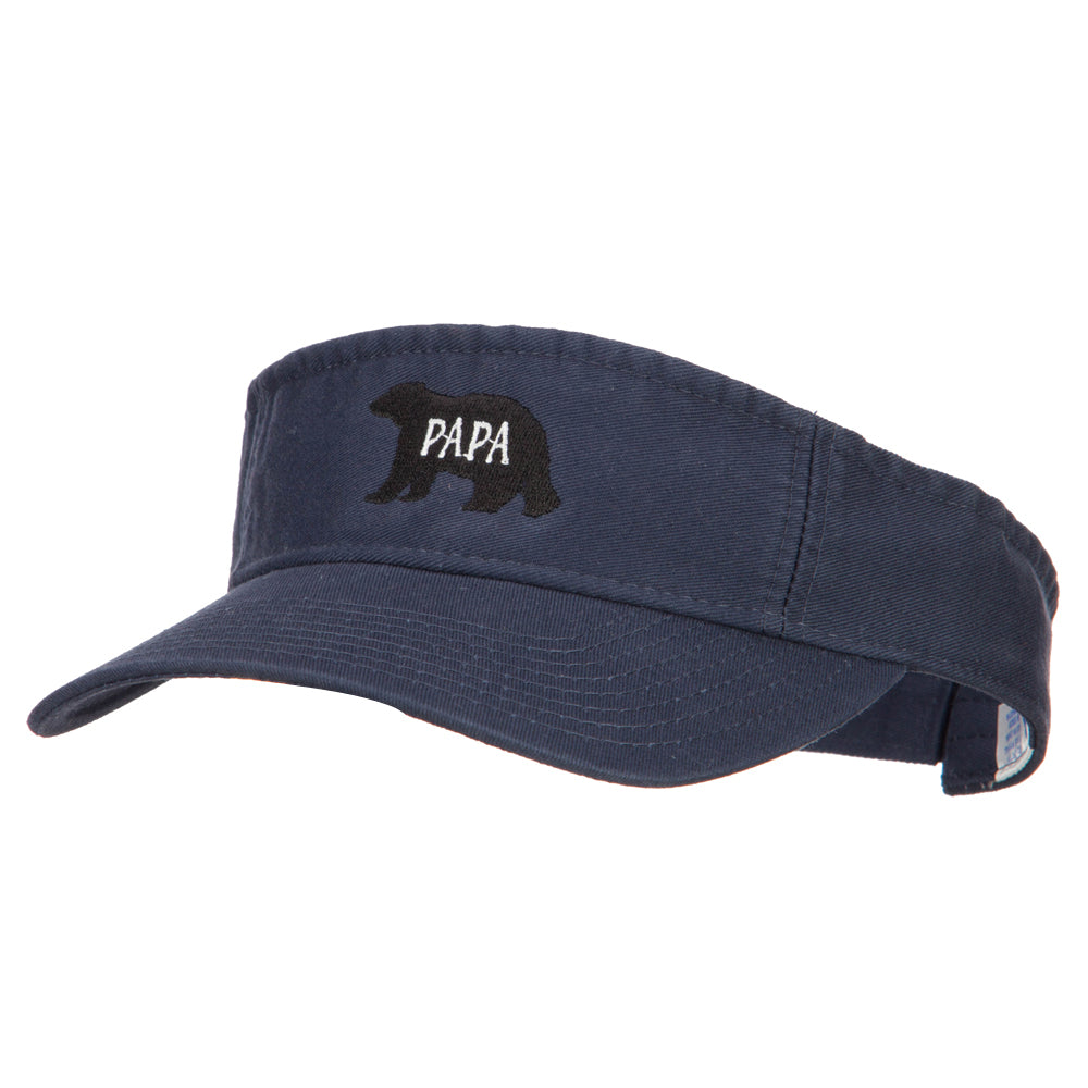 Papa Bear Embroidered Pro Style Cotton Washed Visor - Navy OSFM