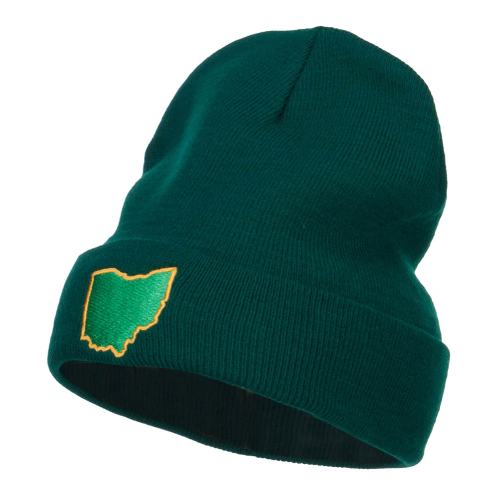 Ohio State Map Embroidered Long Beanie - Dk Green OSFM
