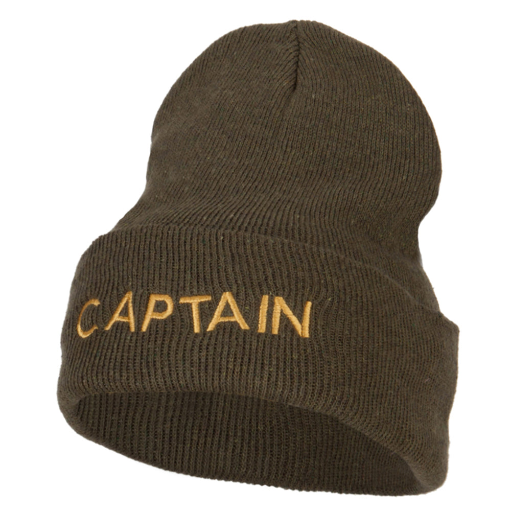 Captain Embroidered Stretch ECO Cotton Long Beanie - Olive XL-3XL