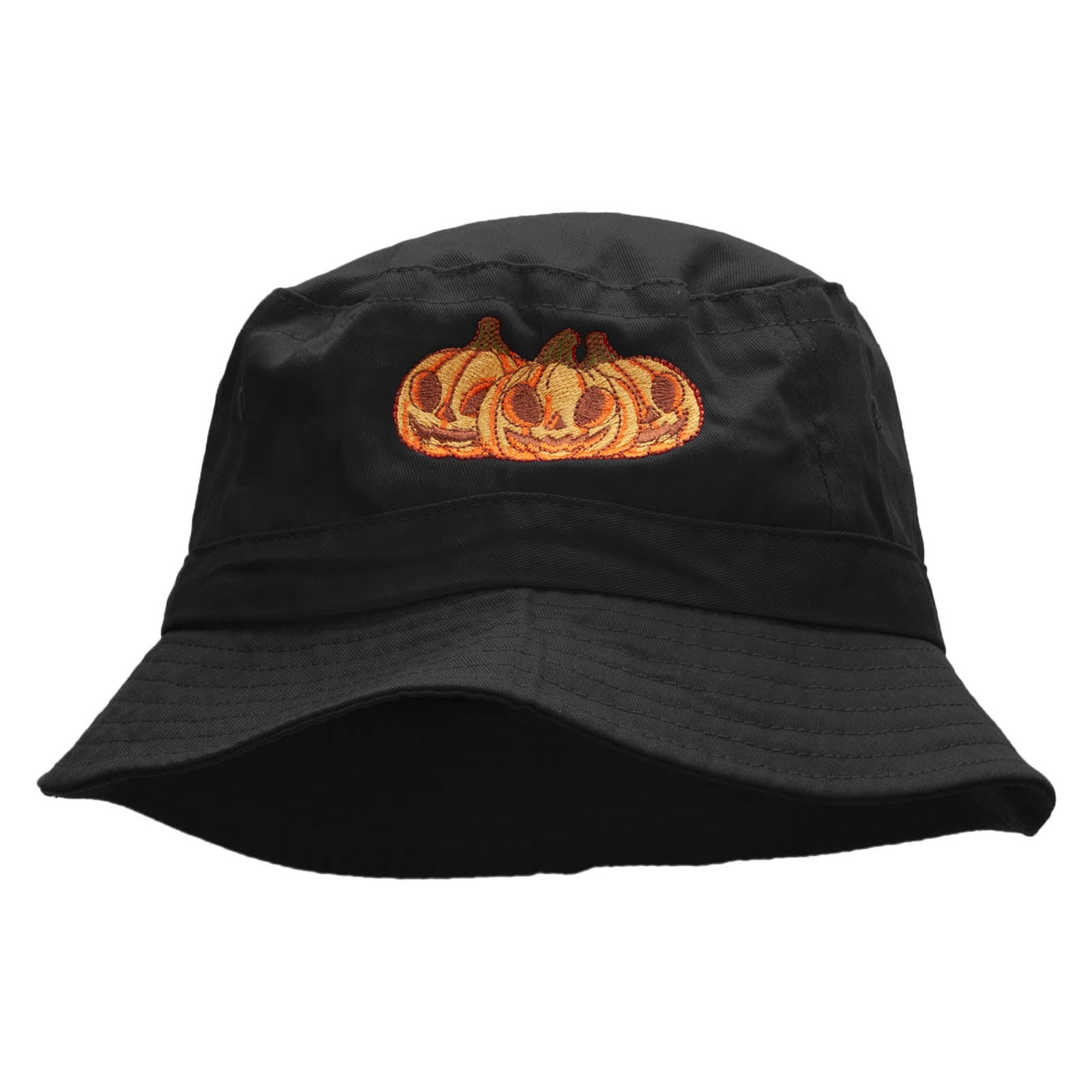 Three Pumpkins Embroidered Bucket Hat - Black OSFM