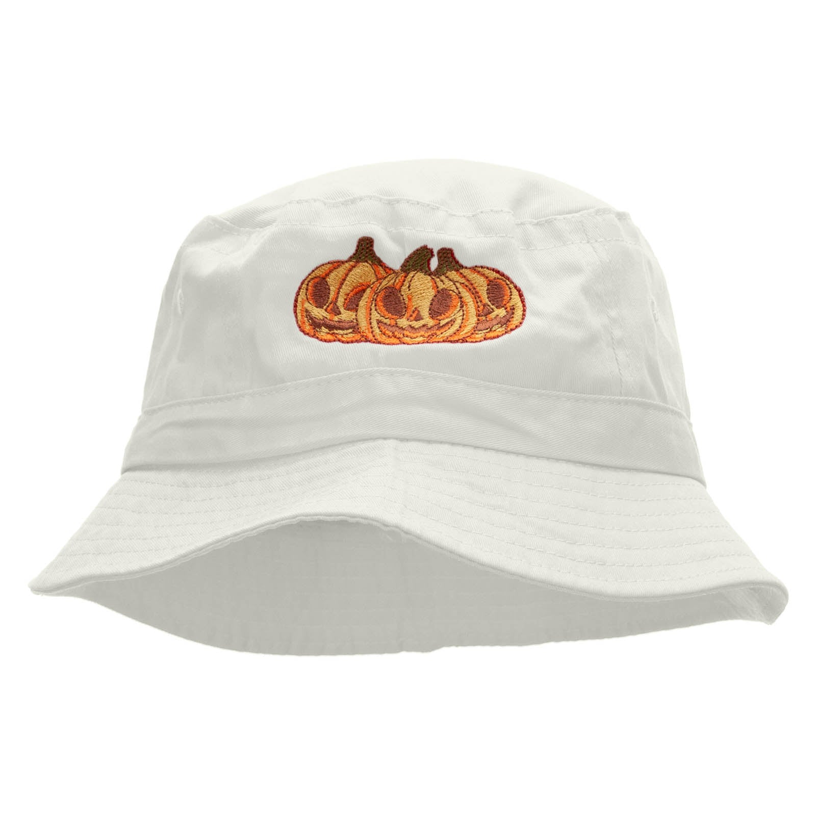 Three Pumpkins Embroidered Bucket Hat - White OSFM