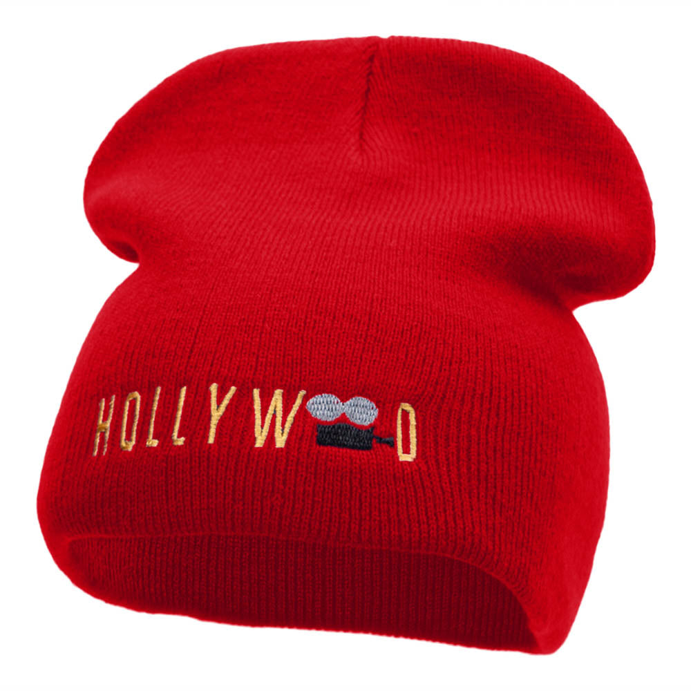 Hollywood Camera Embroidered Short Beanie - Red OSFM