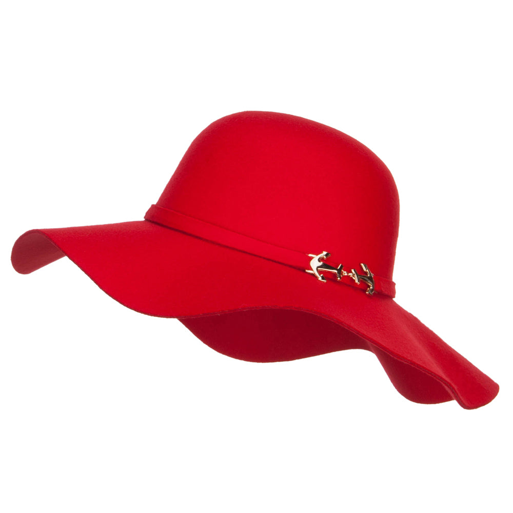 Poly Faux Felt Anchor Buckle Hat - Red OSFM