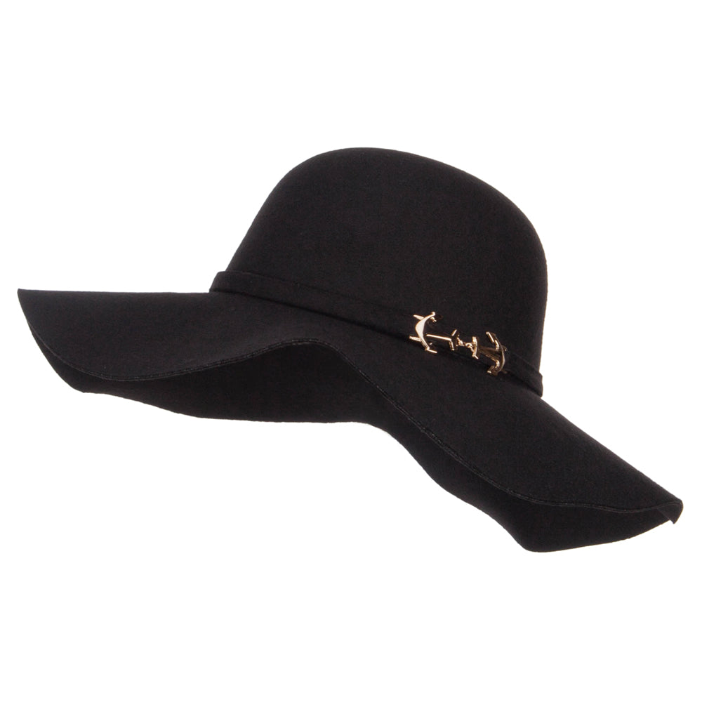 Poly Faux Felt Anchor Buckle Hat - Black OSFM