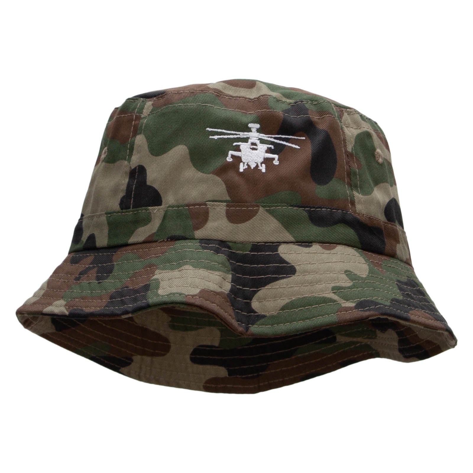 Military Chopper Embroidered Pigment Dyed Bucket Hat - Green Camo OSFM