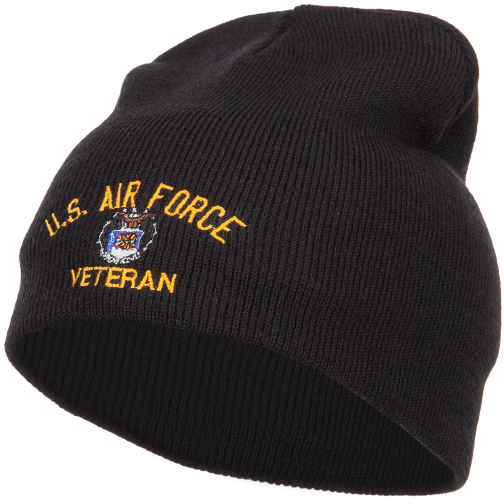 US Air Force Veteran Military Embroidered Short Beanie - Black OSFM