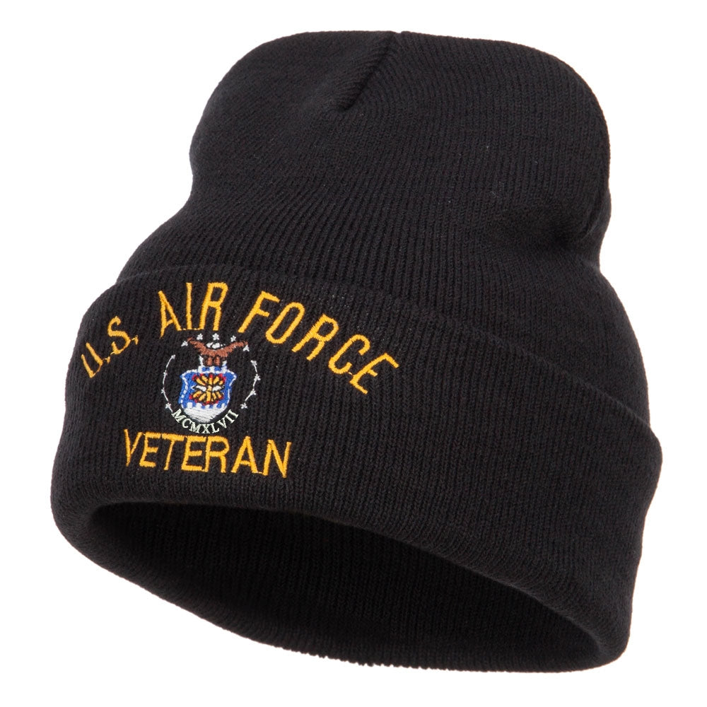 US Air Force Veteran Military Embroidered Long Beanie - Black OSFM