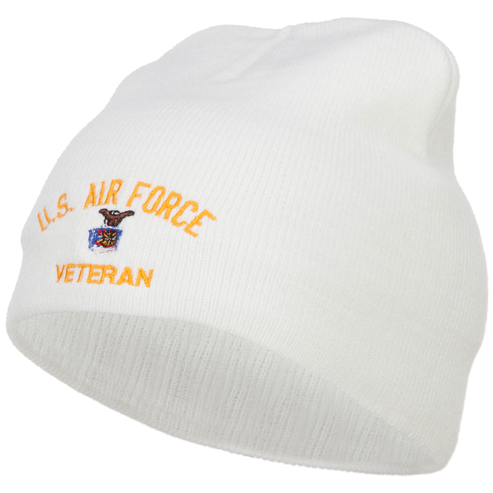 US Air Force Veteran Military Embroidered Short Beanie - White OSFM