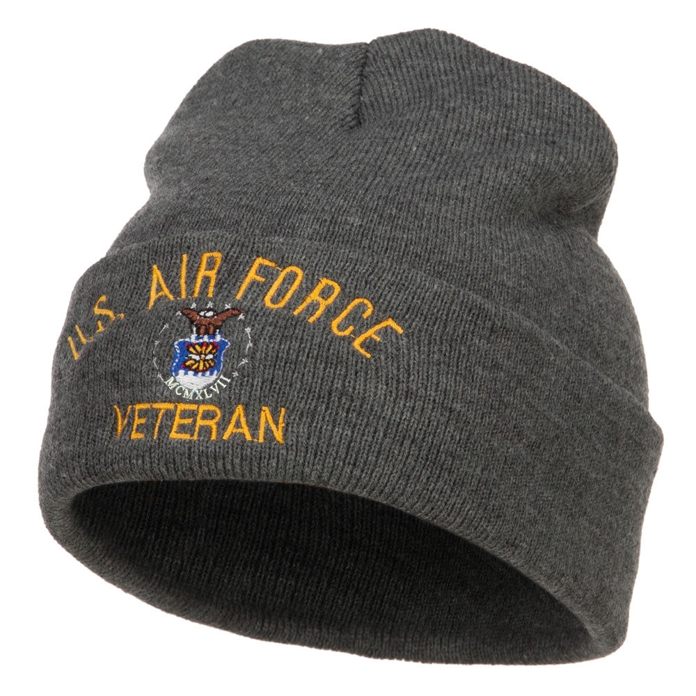 US Air Force Veteran Military Embroidered Long Beanie - Dk Grey OSFM