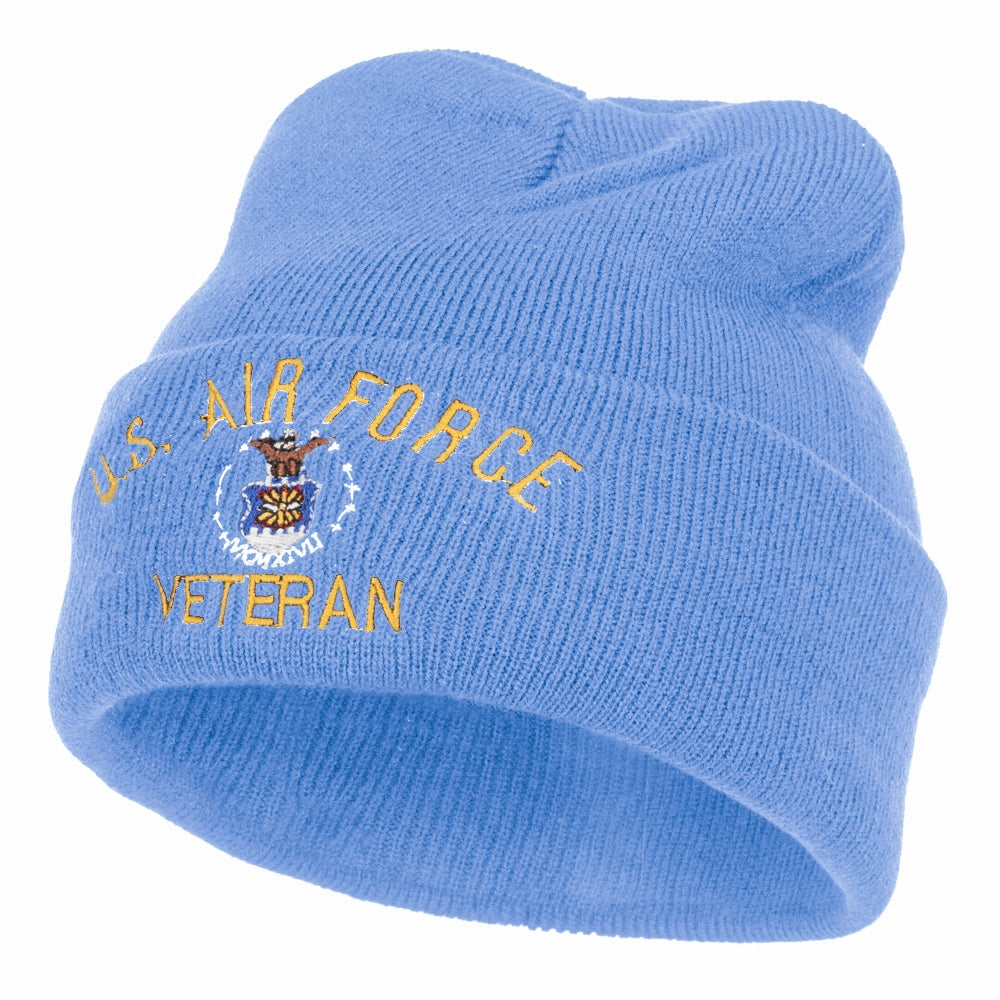 US Air Force Veteran Military Embroidered Long Beanie - Sky Blue OSFM