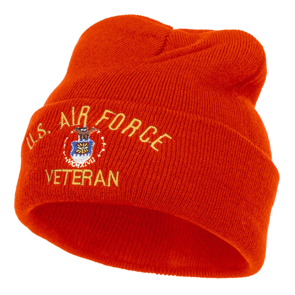 US Air Force Veteran Military Embroidered Long Beanie - Red OSFM