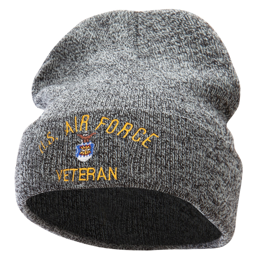 US Air Force Veteran Military Embroidered Long Beanie - Black Marled OSFM