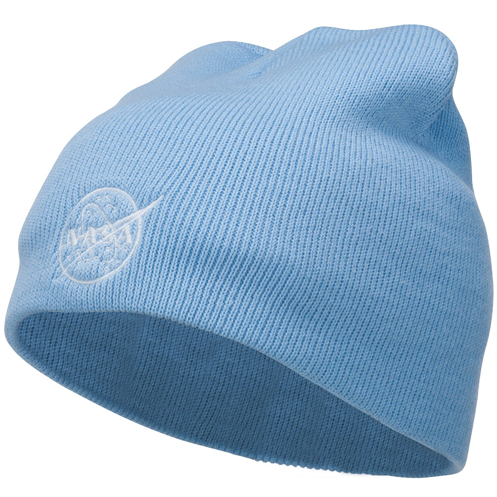 NASA Logo Outline Embroidered Short Beanie - Lt Blue OSFM