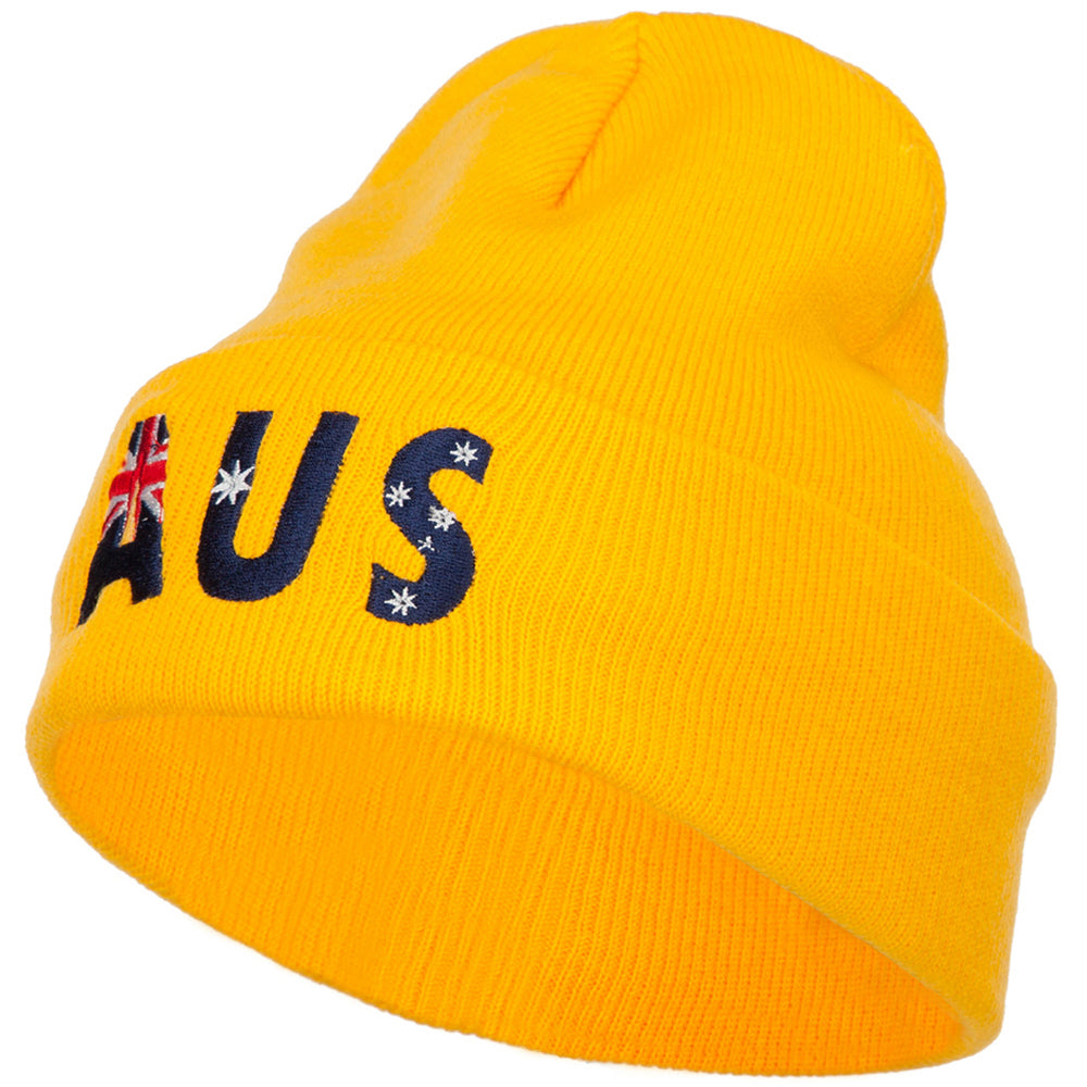 Australia AUS Flag Embroidered Long Beanie - Yellow OSFM