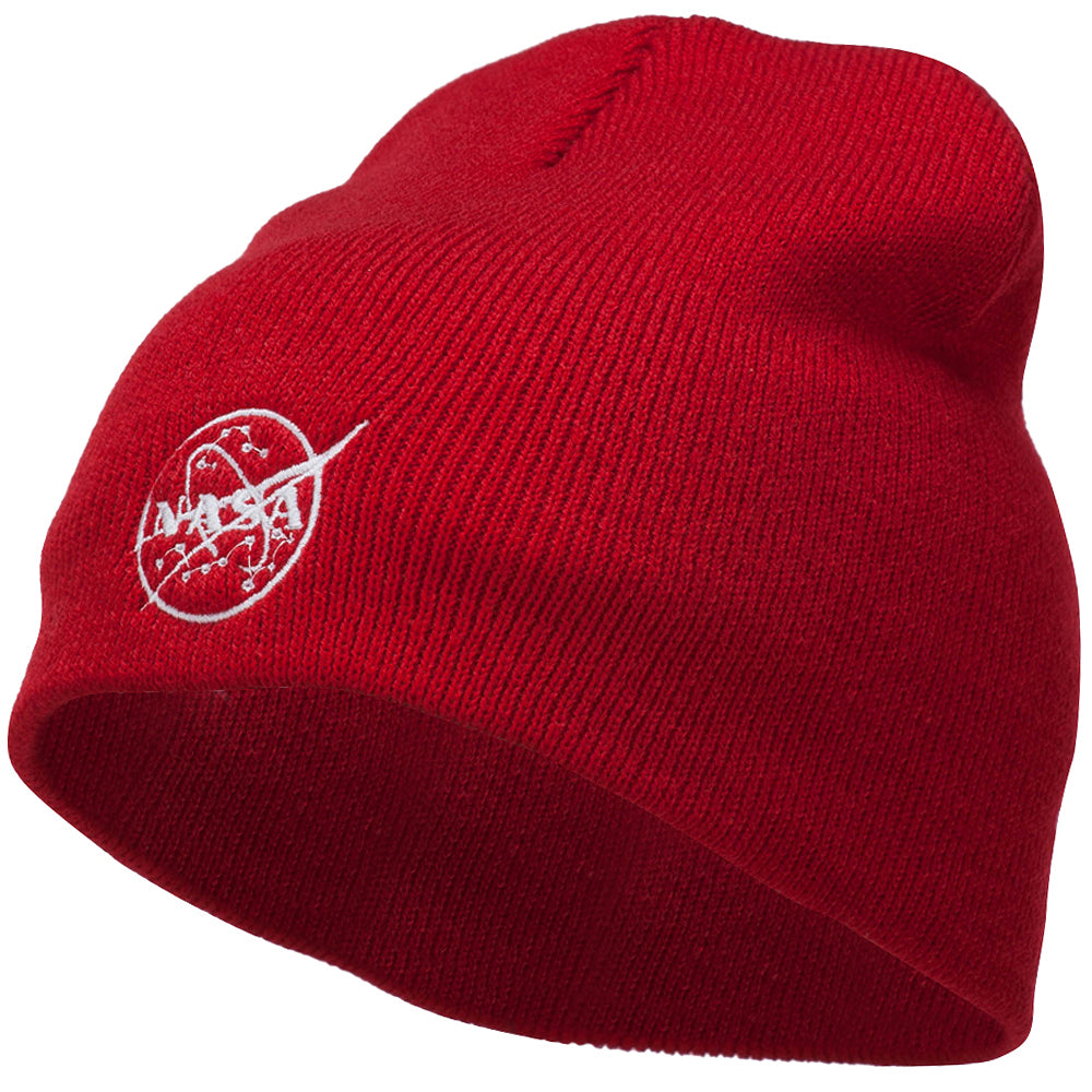 NASA Logo Outline Embroidered Short Beanie - Red OSFM