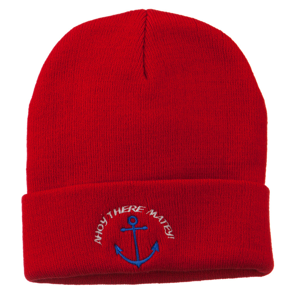 Ahoy There Matey Embroidered Beanie - Red OSFM