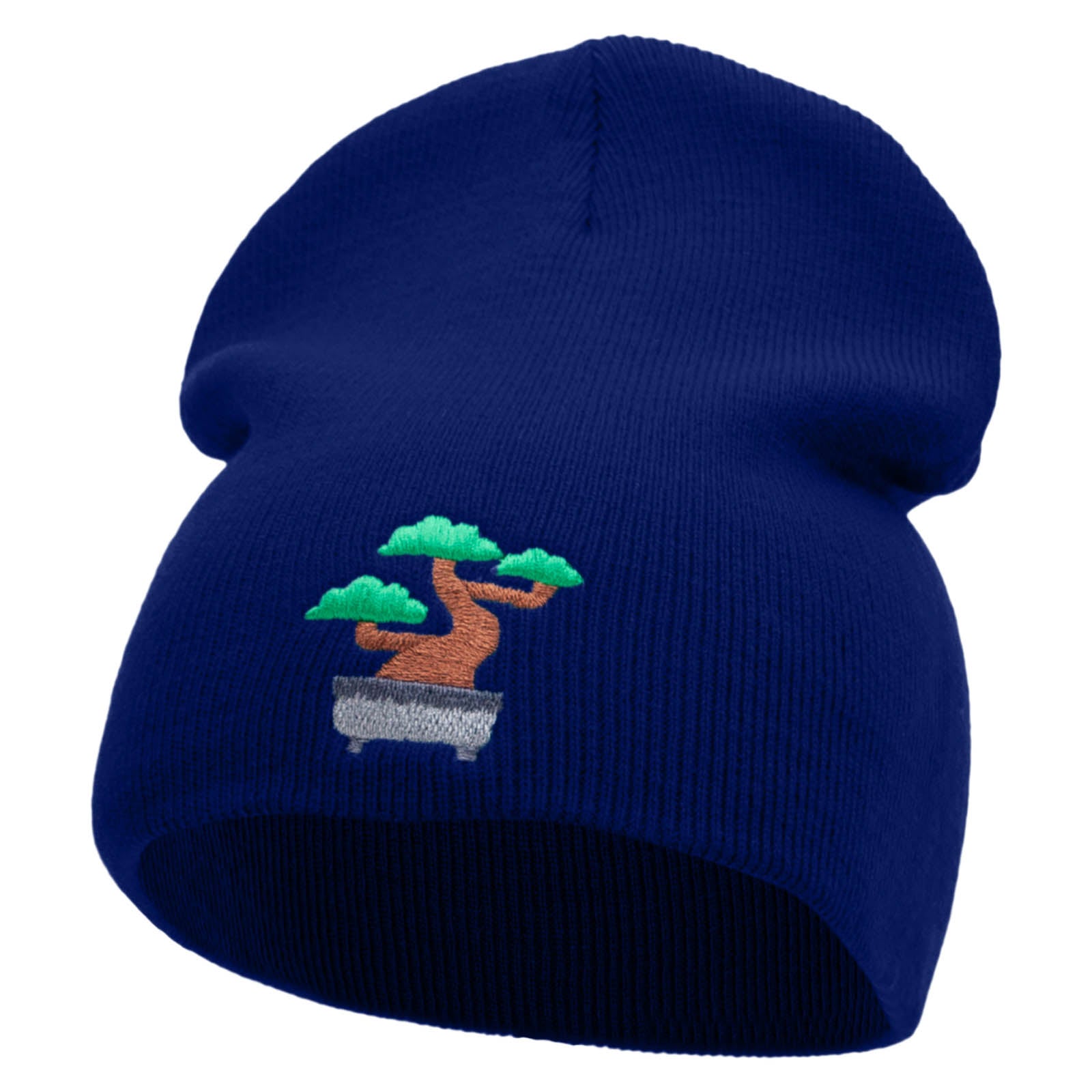 Bonsai Tree Embroidered 8 Inch Short Beanie - Royal OSFM