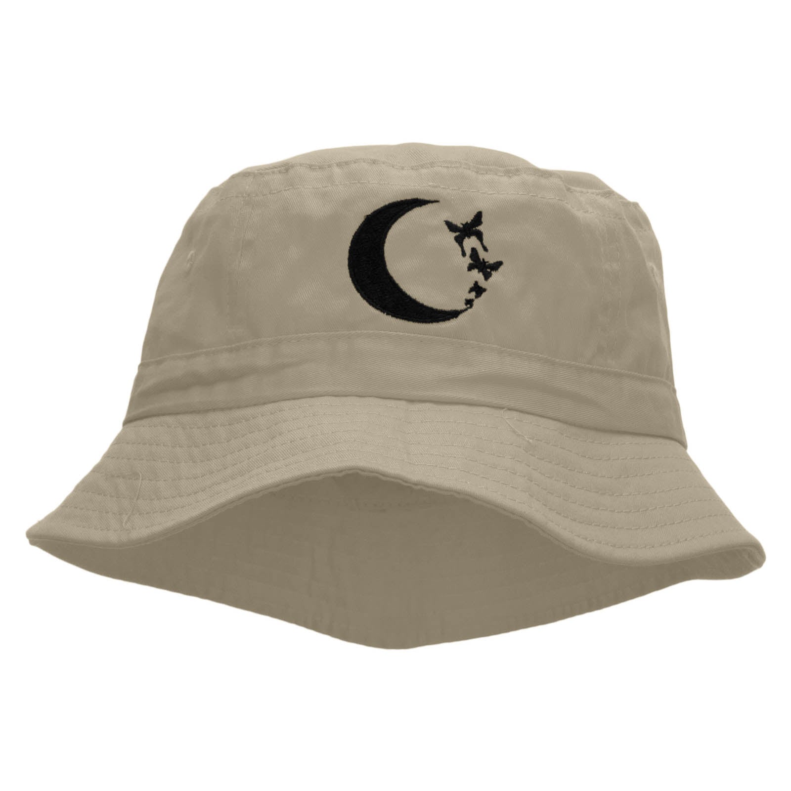 Moon Butterfly Embroidered Bucket Hat - Natural OSFM