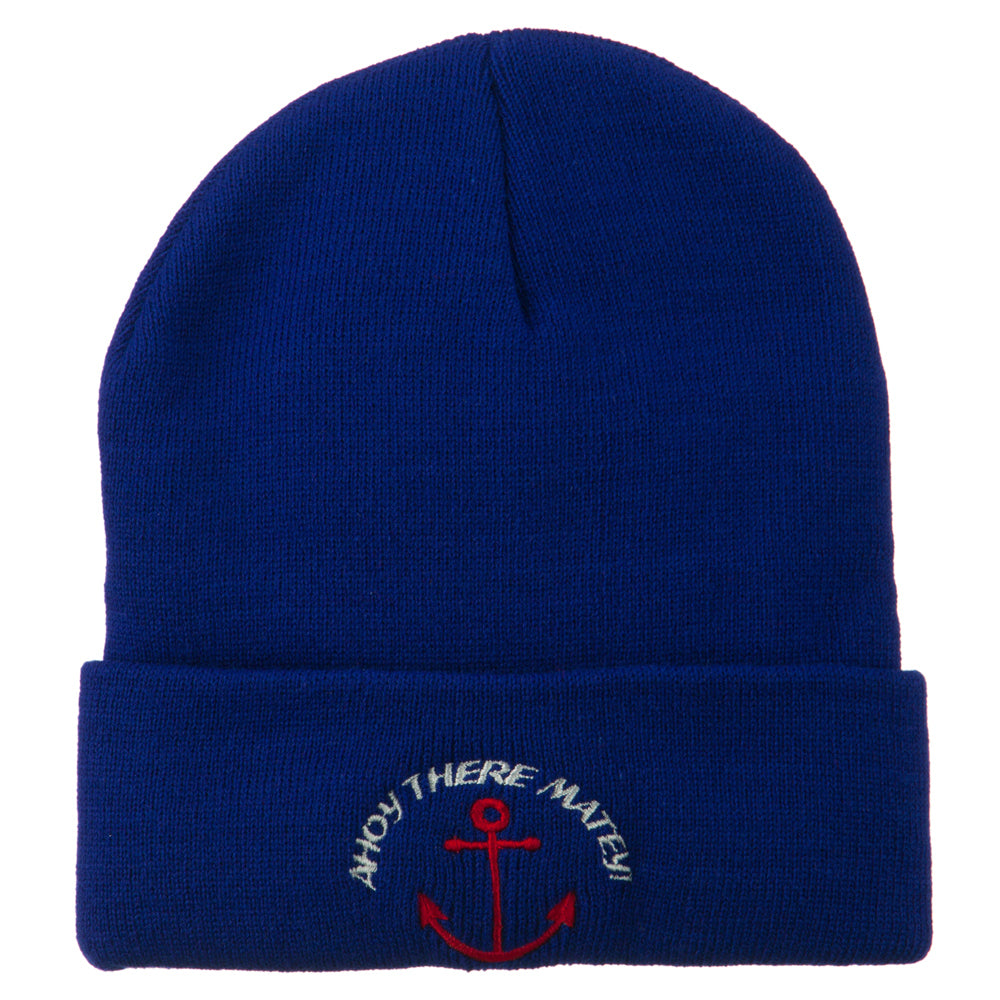 Ahoy There Matey Embroidered Beanie - Royal OSFM