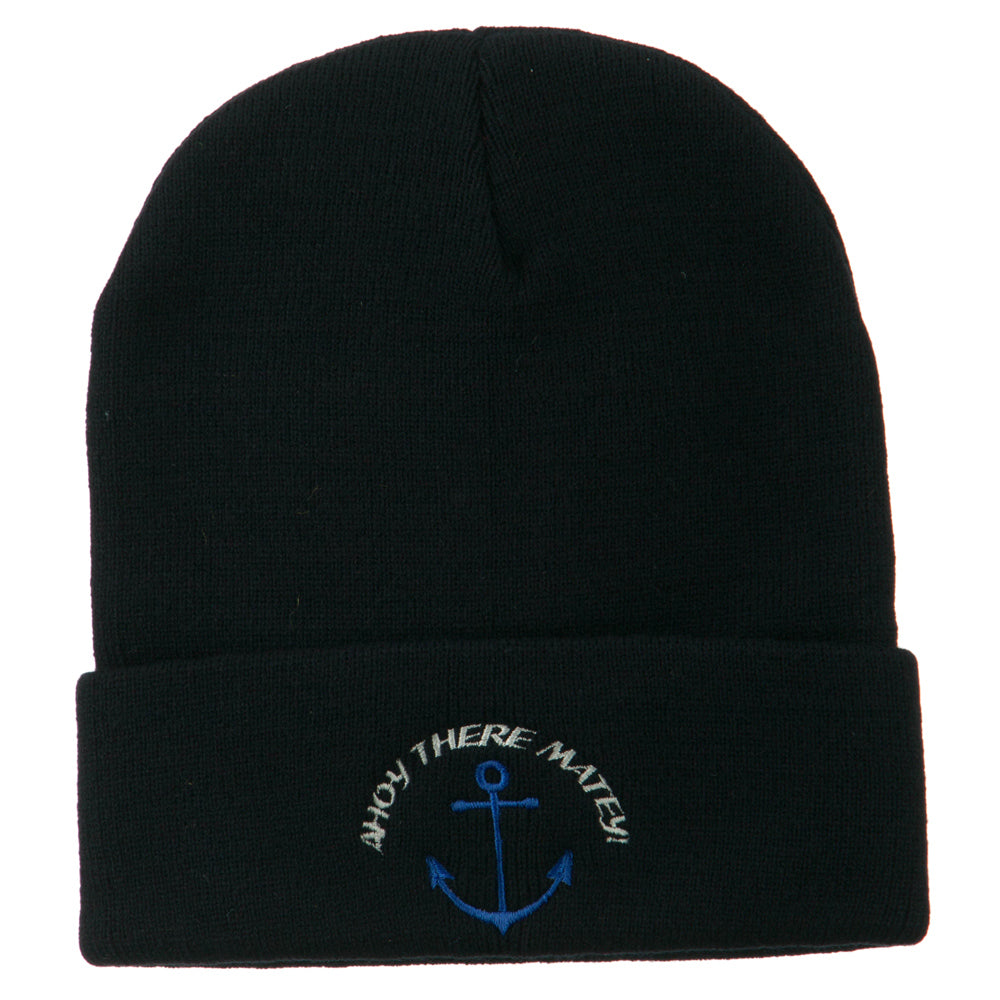 Ahoy There Matey Embroidered Beanie - Navy OSFM
