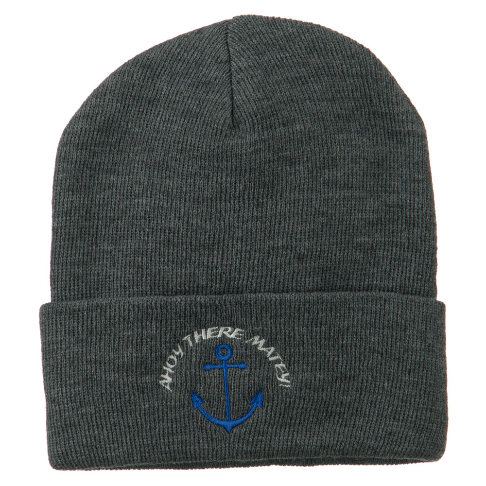 Ahoy There Matey Embroidered Beanie - Grey OSFM