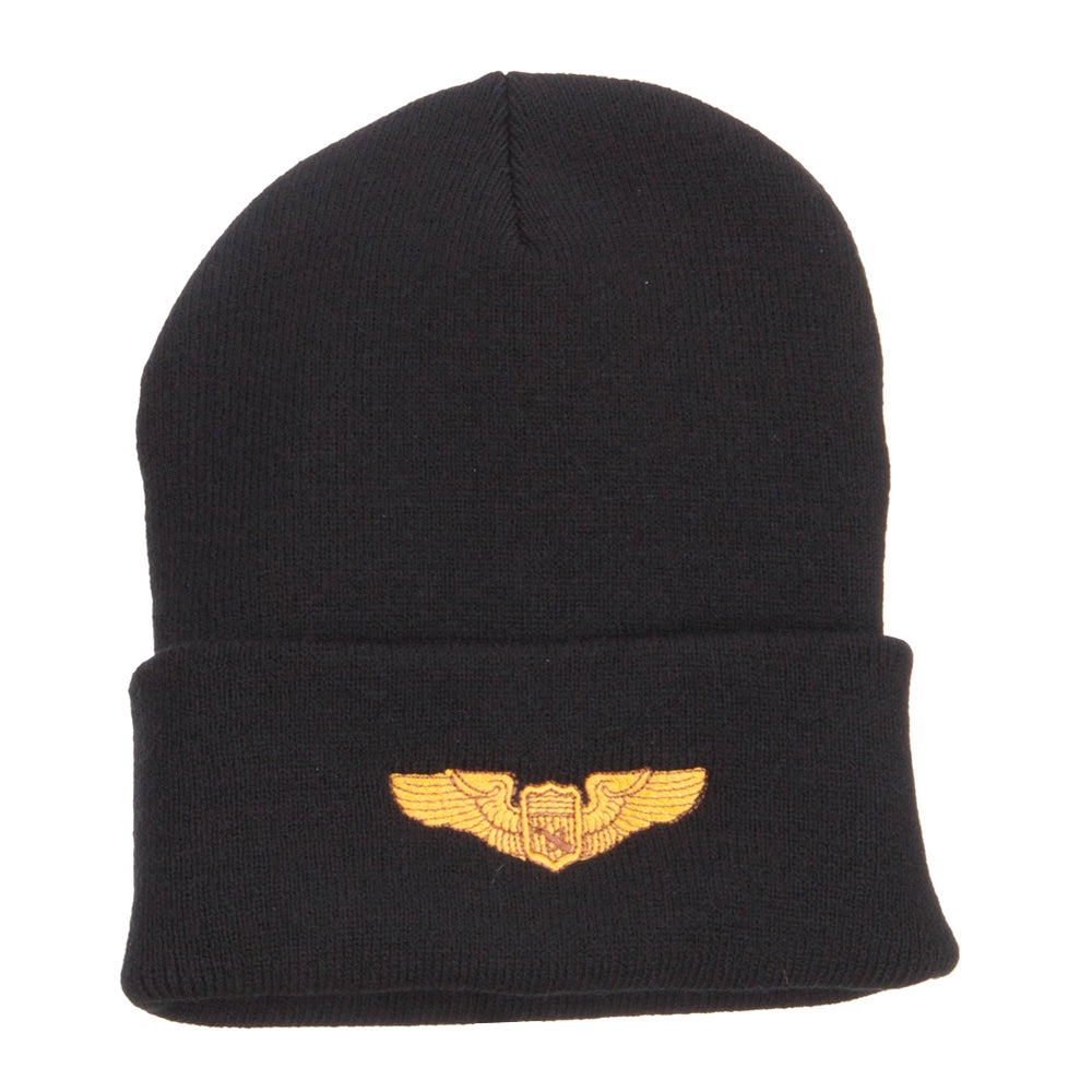 Astronaut Badge Embroidered Long Beanie - Black OSFM