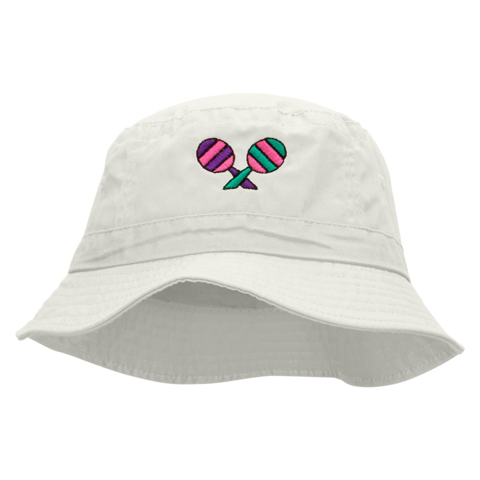 Mardi Maracas Embroidered Pigment Dyed Bucket Hat - White OSFM