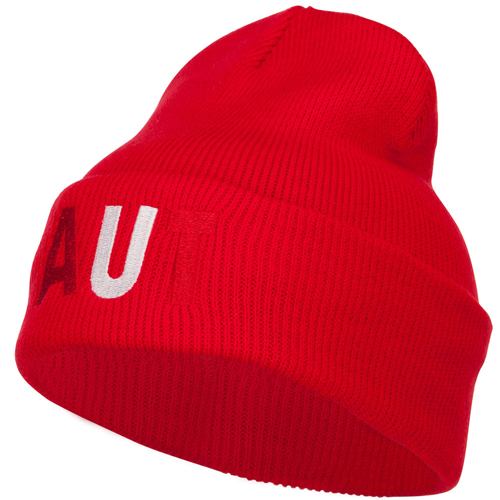 Austria AUT Flag Embroidered Long Beanie - Red OSFM