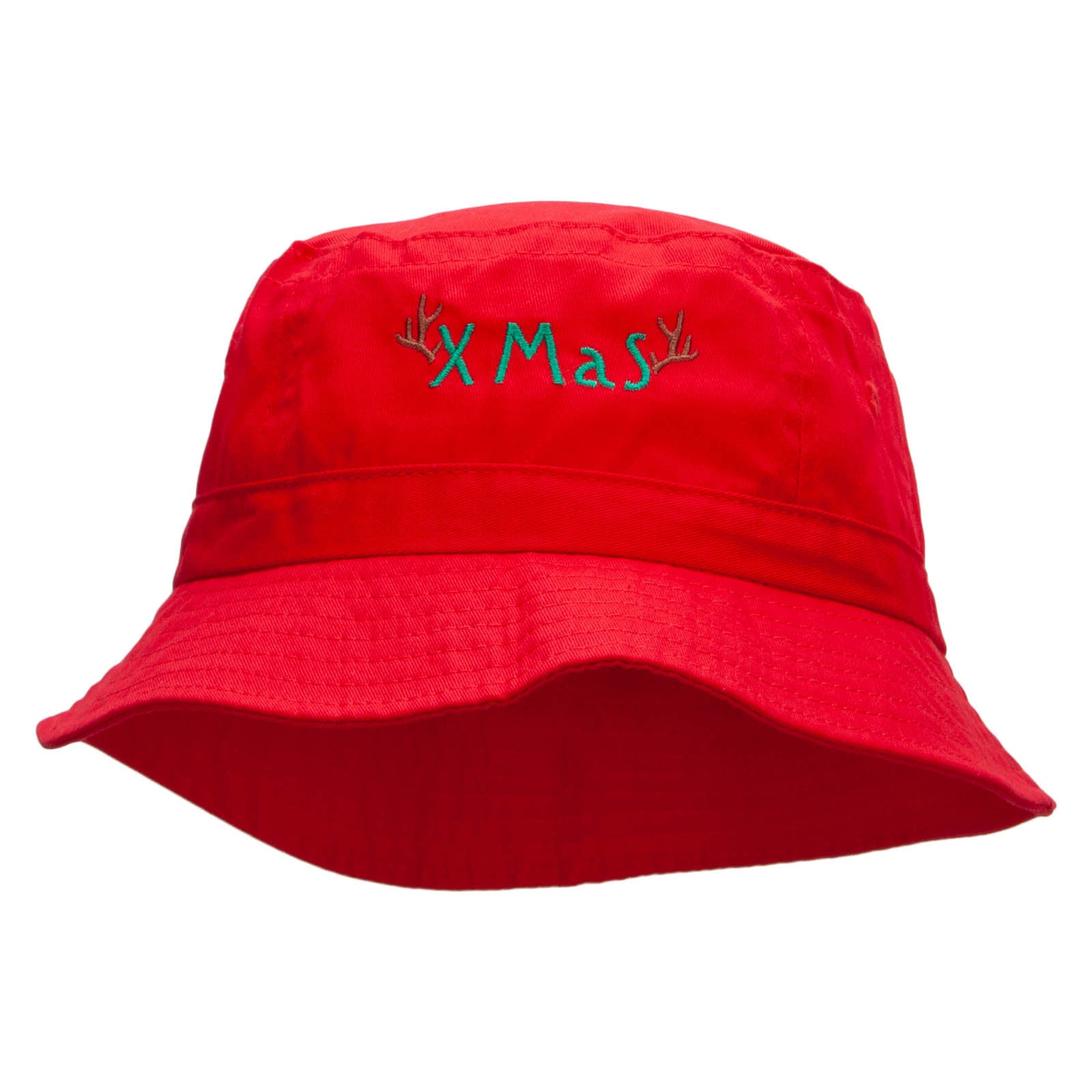 Xmas Embroidered Pigment Dyed Bucket Hat - Red OSFM