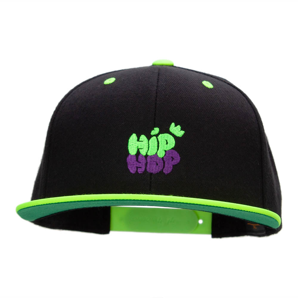 Hip Hop Bubbles Embroidered Wool Blend Classic Snapback - Black Neon Green OSFM