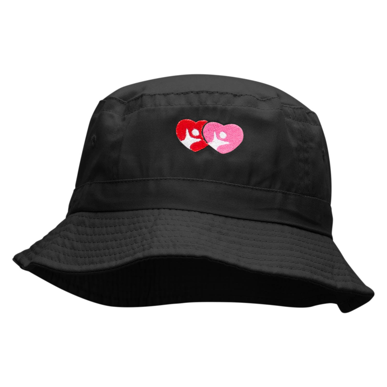 Couple Heart Embroidered Bucket Hat - Black OSFM