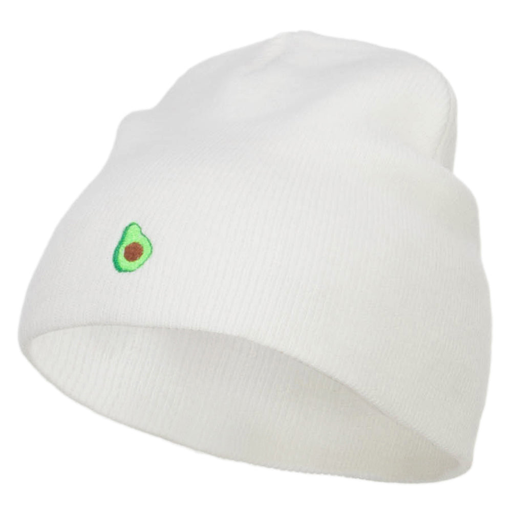 Mini Avocado Embroidered Short Beanie - White OSFM