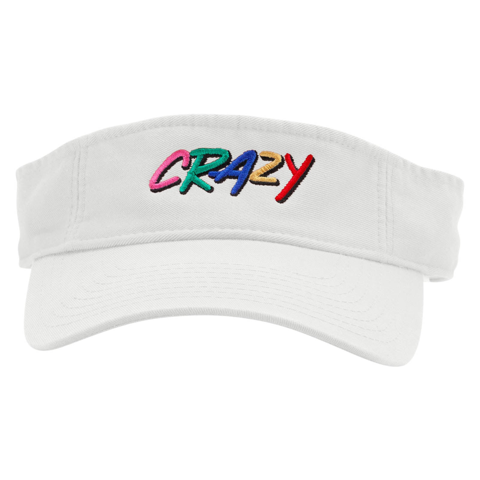 Crazy Embroidered Pro Style Cotton Twill Washed Visor - White OSFM