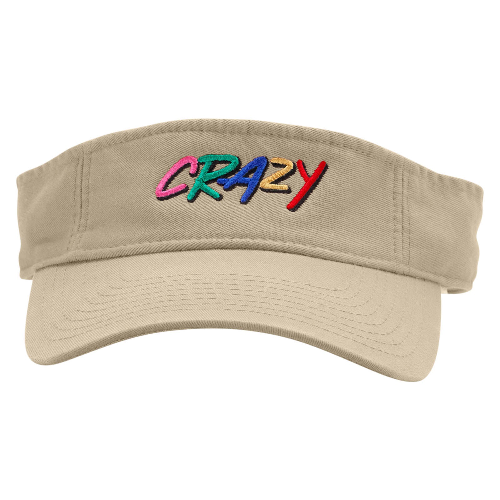 Crazy Embroidered Pro Style Cotton Twill Washed Visor - Khaki OSFM