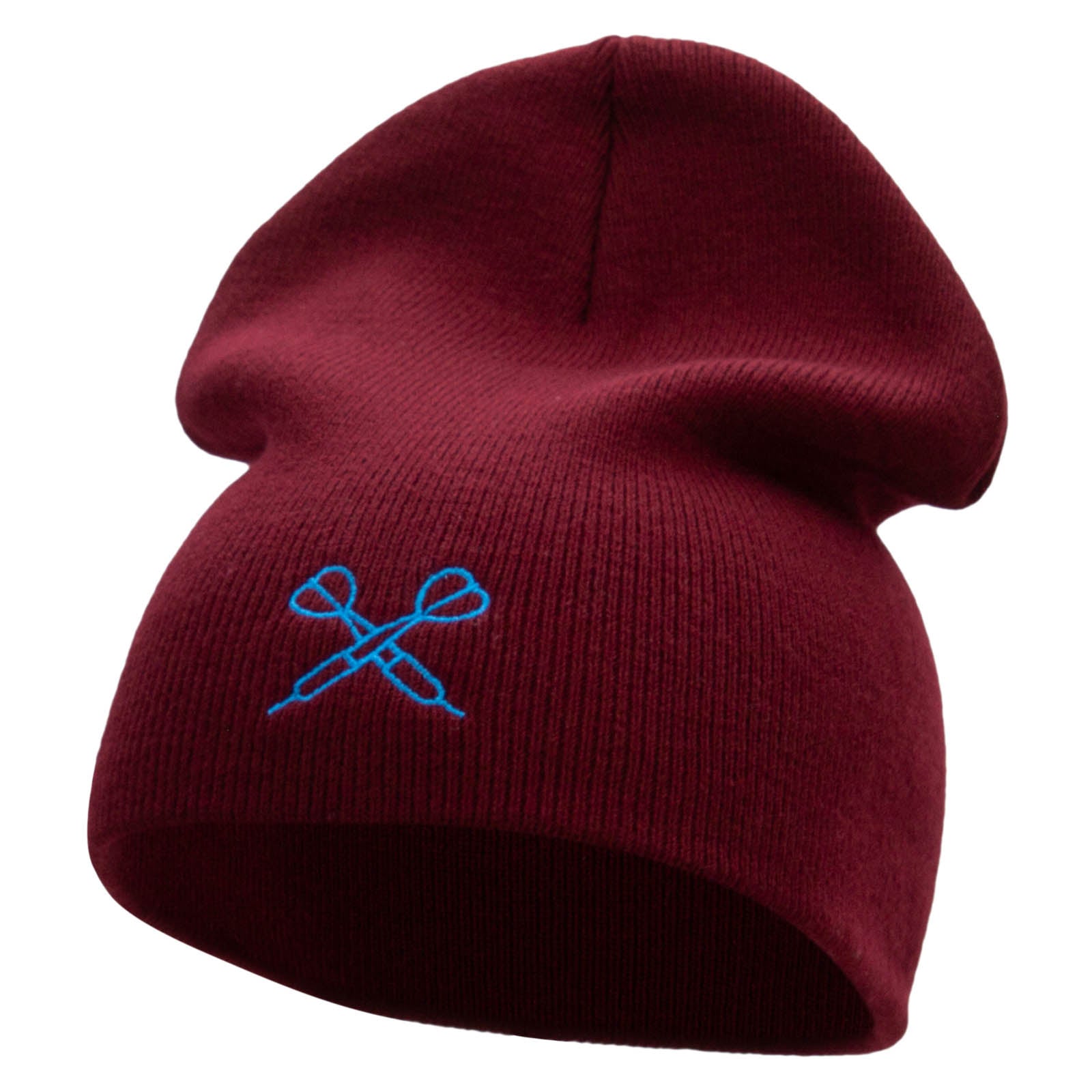 The Dual Darts Embroidered 8 Inch Short Beanie Made in USA - Burgundy OSFM