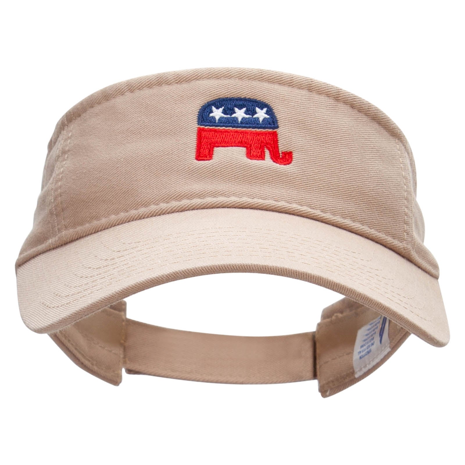 Mini Republican Elephant Embroidered Pro Style Cotton Twill Washed Visor - Khaki OSFM